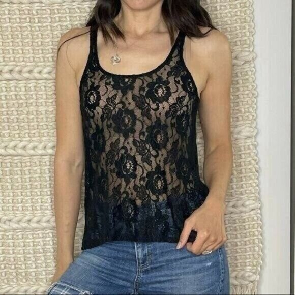 Ambiance Tops - Ambiance Apparel Black Lace Sleeveless Top Size S